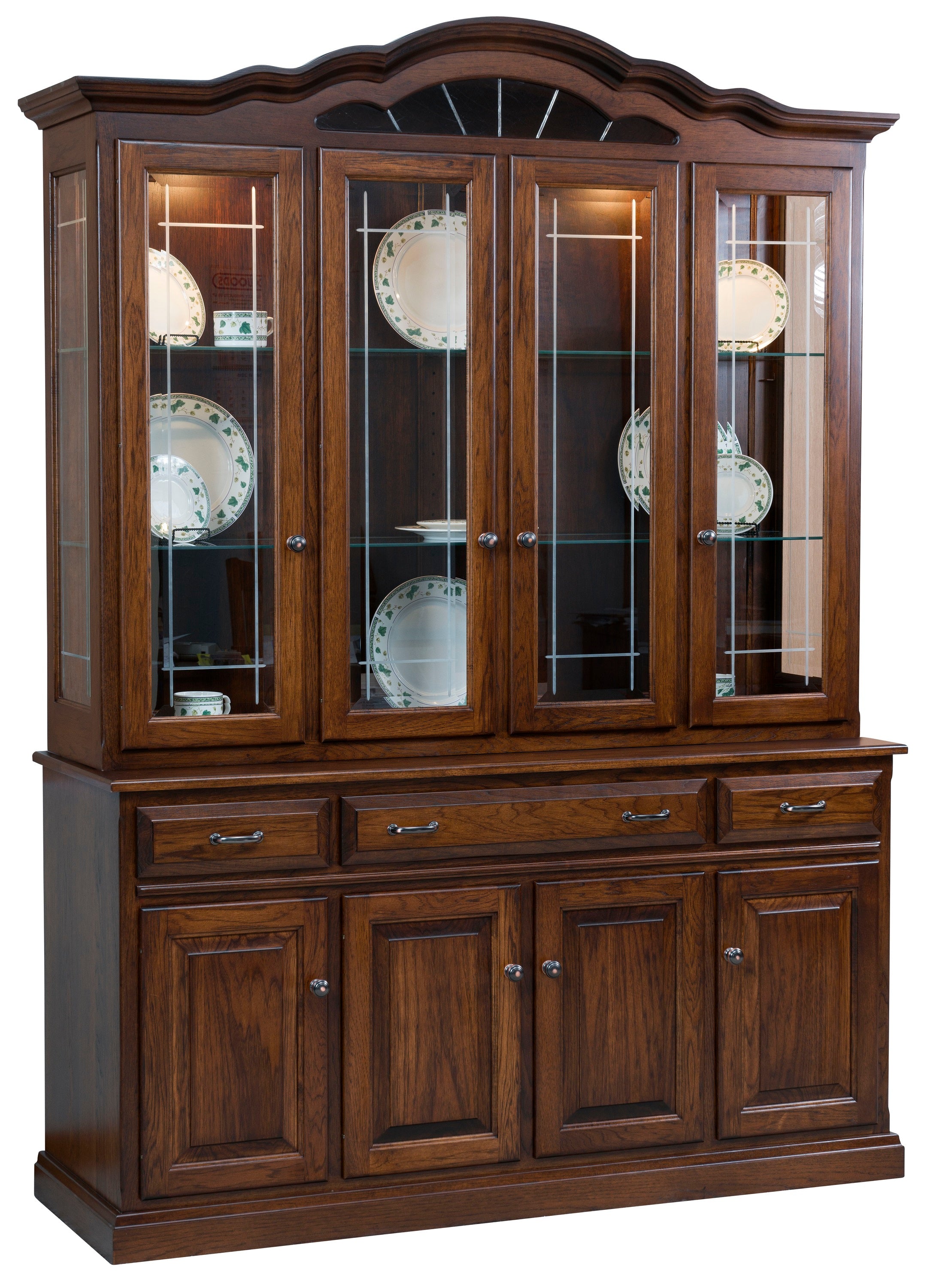 Amish Traditional Solid Wood Hutch China Cabinet